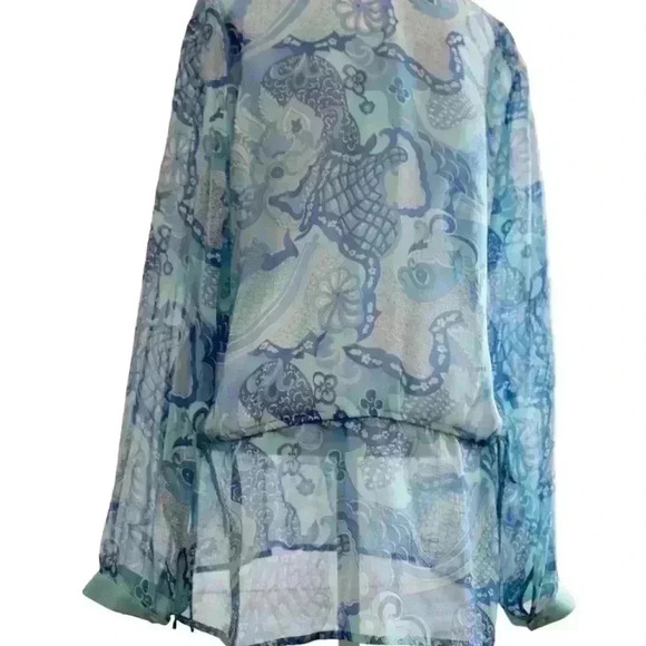 J.McLaughlin Sheer Paisley Tunic Style Top Drawstring Waist Size 8 - Picture 12 of 16